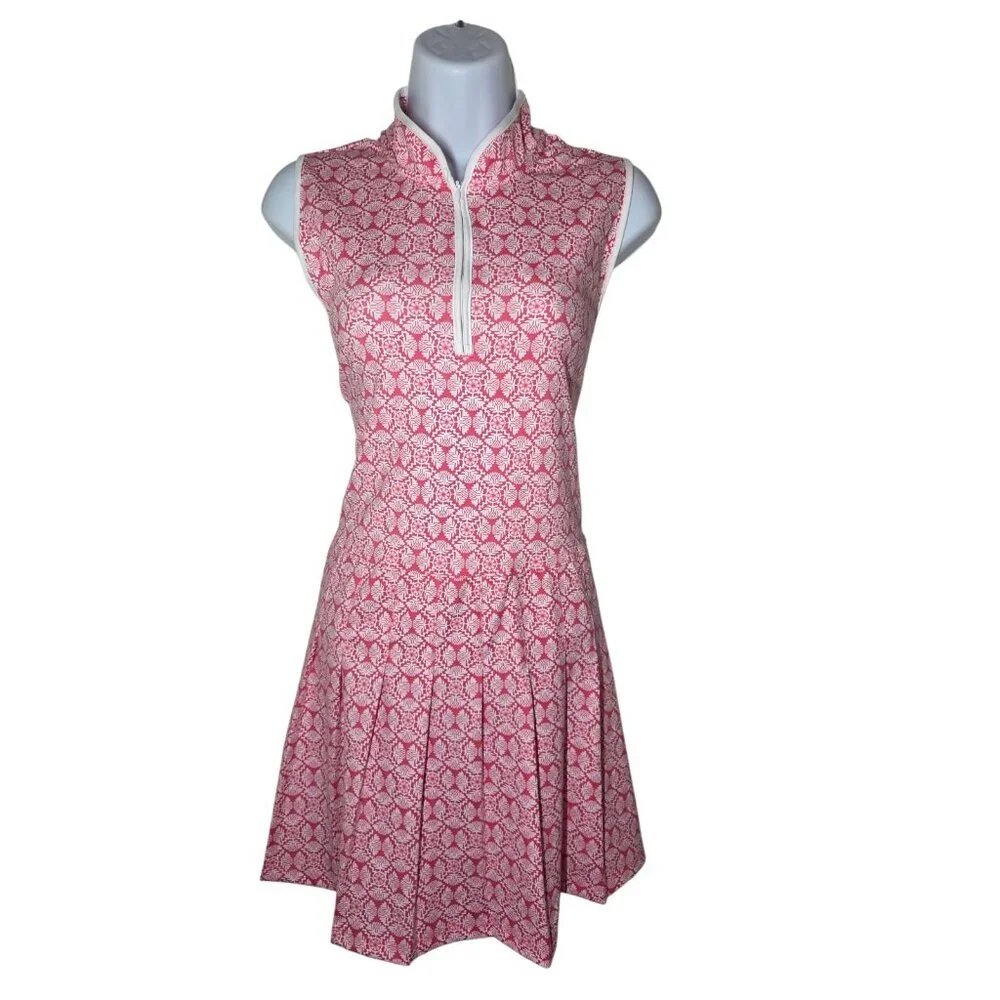 Sigrid Olsen Pink White Pleated Tennis Golf Mini Dress W Shorts Mandala M NWOT - Picture 2 of 11